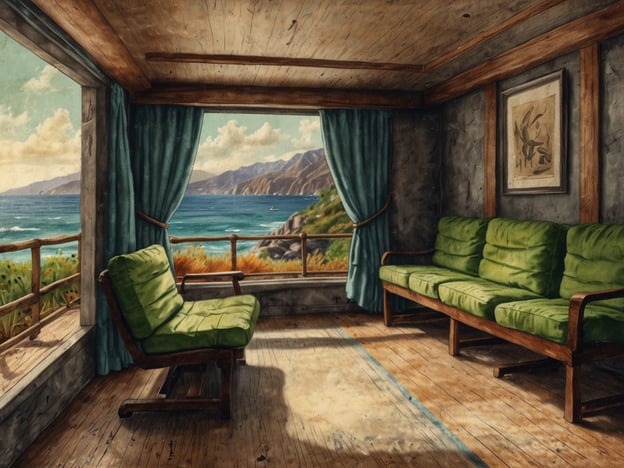 Auf dem Bild ist ein gemütlicher Raum mit Blick auf das Meer zu sehen. Große Fenster bieten einen schönen Ausblick auf die Küste und die Berge im Hintergrund. Es gibt grüne, bequeme Sitzgelegenheiten, die zum Entspannen einladen.
**Reisetipps für einen entspannten Aufenthalt:**
1. **Ruhezeiten einplanen:** Nutze die entspannende Atmosphäre, um regelmäßig Pausen einzulegen und die Aussicht zu genießen.
2. **Lokale Köstlichkeiten probieren:** Besuche nahegelegene Restaurants oder Märkte und entdecke die lokale Küche – das kann das Urlaubserlebnis bereichern.
3. **Aktivitäten im Freien:** Plane Spaziergänge oder Wanderungen in der Umgebung, um die Natur und die frische Luft zu genießen.
4. **Lesen oder Musik hören:** Nimm ein gutes Buch oder deine Lieblingsmusik mit, um in der ruhigen Umgebung zu entspannen.
5. **Fotografie:** Halte die schönen Momente und Ausblicke mit einer Kamera fest – die Landschaft bietet sicher viele tolle Fotomotive.
Genieße deinen Aufenthalt!