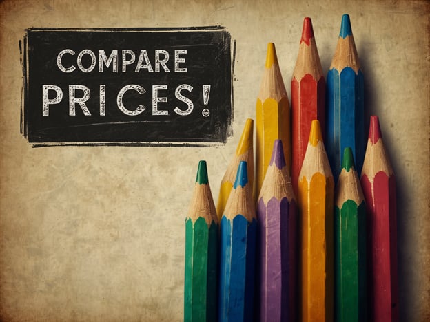 Auf dem Bild sind bunte Buntstifte zu sehen, die in verschiedenen Farben angeordnet sind. Darüber steht der Schriftzug "COMPARE PRICES!" auf einer Tafel.
So findest du die besten Flugangebote: Vergleiche die Preise von verschiedenen Fluggesellschaften und Buchungsplattformen, um die besten Angebote zu entdecken. Nutze Preisvergleichsseiten und achte auf Angebote oder Rabatte, die regelmäßig angeboten werden.
