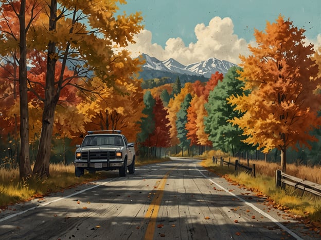Auf dem Bild ist eine herbstliche Landschaft mit bunten, laubtragenden Bäumen in verschiedenen Farben zu sehen. Eine kurvenreiche Straße zieht sich durch die Szene, gesäumt von leuchtendem Herbstlaub, während im Hintergrund schneebedeckte Berge zu erkennen sind. Ein Fahrzeug steht am Straßenrand.Hier sind einige Tipps für die perfekte herbstliche Rundreise:1. **Planung der Route:** Wähle malerische Straßen oder Nationalparks, die für ihre herbstlichen Farben bekannt sind.2. **Frühzeitige Reise:** Der Herbst kann schnell vergehen, also plane deine Reise rechtzeitig, um die besten Farben zu erleben.3. **Feste und Veranstaltungen:** Informiere dich über lokale Herbstfeste und Märkte, auf denen du saisonale Produkte und Kunsthandwerk entdecken kannst.4. **Fotografie:** Halte deine Erlebnisse fest! Der Herbst bietet viele einzigartige Fotomöglichkeiten mit seiner Farbvielfalt.5. **Wanderungen:** Plane kurze Wanderungen in der Natur, um die Farben und den Duft des Herbstes hautnah zu erleben.6. **Kulinarische Genüsse:** Probiere herbstliche Spezialitäten wie Kürbisse, Äpfel und Gewürze, die die Saison perfekt widerspiegeln.7. **Gemütliche Unterkünfte:** Suche nach gemütlichen kleinen Hotels oder Ferienwohnungen, die dir die Möglichkeit bieten, die Landschaft zu genießen.Genieße die Schönheit des Herbstes auf deiner Rundreise!