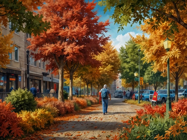 Auf dem Bild ist eine malerische Straße im Herbst zu sehen, die von bunten Bäumen mit leuchtend rotem, orangefarbenem und goldenem Laub gesäumt ist. Die Fußgänger haben es sich auf den Gehwegen gemütlich gemacht, und die herbstliche Atmosphäre schafft eine einladende Stimmung.Der Herbst ist tatsächlich die perfekte Zeit für Städtereisen aus mehreren Gründen:1. **Wetter**: Die Temperaturen sind oft mild und angenehm, ideal für lange Spaziergänge und Erkundungen ohne die Sommerhitze.2. **Farbenpracht**: Die herbstlichen Farben verleihen den Städten eine besondere, malerische Kulisse, die sich perfekt für Fotos eignet.3. **Weniger Menschenmassen**: Viele Touristen gehen nach dem Sommer in ihre Routine zurück, was bedeutet, dass Sehenswürdigkeiten weniger überlaufen sind.4. **Kulturelle Veranstaltungen**: Im Herbst finden oft verschiedene Festivals und Veranstaltungen statt, die das kulturelle Leben einer Stadt bereichern.5. **Kulinarische Genüsse**: Viele Städte bieten im Herbst exklusive saisonale Spezialitäten und Märkte, die man entdecken kann.Die Kombination aus angenehmem Wetter, leuchtenden Farben und weniger Touristen macht Städte im Herbst zu einem unvergesslichen Erlebnis.