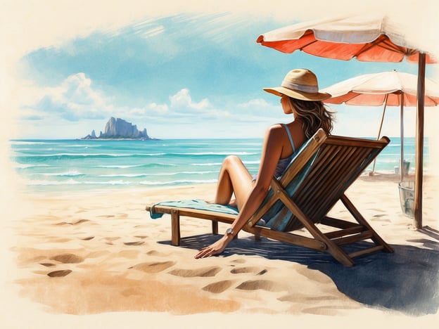Auf dem Bild ist eine entspannte Person zu sehen, die auf einer Liege am Strand sitzt. Es ist ein idealer Ort, um die Sonne zu genießen und die Aussicht auf das Meer zu bewundern. Die Atmosphäre vermittelt ein Gefühl von Ruhe und Erholung.Besucher können hier verschiedene Aktivitäten genießen, wie:1. **Sonnenbaden**: Die Liege bietet eine entspannte Möglichkeit, die warmen Sonnenstrahlen zu genießen.2. **Schwimmen**: Die nahegelegenen Wellen laden ein, im Wasser zu planschen oder schwimmen zu gehen.3. **Spazieren am Strand**: Der feine Sand lädt zu langen Strandspaziergängen ein, bei denen man die frische Seeluft genießen kann.4. **Strandspiele**: Der Platz eignet sich gut für Spiele wie Beachvolleyball oder Frisbee.5. **Picknick**: Mitbringen von Snacks oder Getränken, um in der Sonne eine kleine Pause einzulegen.Diese Umgebung bietet die perfekte Kulisse für einen entspannten Tag am Meer.