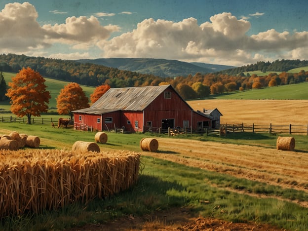 Auf dem Bild ist eine malerische Landschaft mit einem roten Bauernhaus, umgeben von feldern, Heuballen und schön verfärbten Bäumen im Herbst zu sehen.Hier sind einige Tipps für die Planung der Herbstferien auf dem Bauernhof:1. **Unterkünfte buchen**: Sichern Sie sich rechtzeitig eine Unterkunft, da viele Bauernhöfe in der Herbstsaison beliebt sind.2. **Aktivitäten planen**: Informieren Sie sich über saisonale Aktivitäten wie Kürbisernte, Apfelpflücken oder Tiere füttern.3. **Wetter berücksichtigen**: Überprüfen Sie die Wettervorhersage und packen Sie warme Kleidung und Regenschutz ein.4. **Essen und Trinken**: Planen Sie Mahlzeiten mit frischen, lokalen Produkten und traditionellem Bauernhofessen.5. **Erkundung der Umgebung**: Nutzen Sie die Gelegenheit, die Natur zu erkunden, Spaziergänge zu machen oder Fahrradtouren in der malerischen Landschaft zu unternehmen.6. **Familienfreundliche Aktivitäten**: Stellen Sie sicher, dass es genügend Aktivitäten für Kinder gibt, wie Traktorfahrten oder Tierbeobachtungen.Viel Spaß beim Planen!