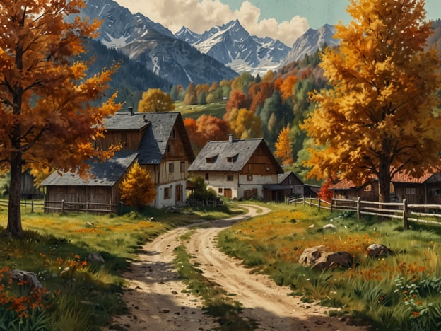 In Österreich beginnen die Herbstferien, eine Zeit, die viele Menschen nutzen, um die Schönheit der Natur zu genießen und sich zu entspannen.Auf dem Bild sieht man eine malerische ländliche Szenerie im Herbst. Die Landschaft ist von buntem Laub geprägt, mit leuchtend orangefarbenen und gelben Bäumen, die den Weg flankieren. Im Hintergrund erheben sich majestätische Berge mit schneebedeckten Gipfeln. Die traditionellen Bauernhäuser fügen sich harmonisch in die Umgebung ein, und der Weg schlängelt sich durch das grüne Gras, was ein einladendes Bild einer herbstlichen Idylle vermittelt.