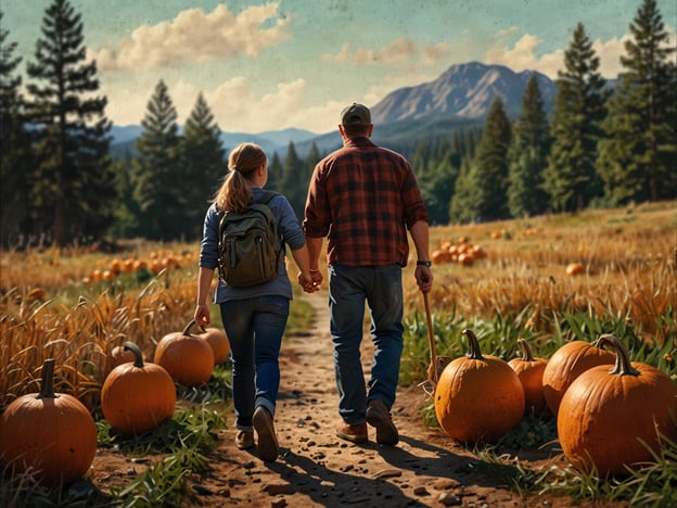 Auf dem Bild sind eine Frau und ein Mann zu sehen, die Hand in Hand auf einem Weg gehen, umgeben von Kürbissen und einer schönen Herbstlandschaft. Für die ganze Familie während der Herbstferien könnten folgende Aktivitäten in Betracht gezogen werden:1. **Kürbisernte**: Besuchen Sie einen Kürbisbauernhof und wählen Sie gemeinsam die schönsten Kürbisse aus.2. **Herbstwanderungen**: Machen Sie eine Wanderung in der Natur, um die bunten Herbstblätter zu genießen.3. **Basteln**: Gestalten Sie Halloween-Dekorationen oder bemalen Sie die gesammelten Kürbisse.4. **Kochen**: Bereiten Sie gemeinsam herbstliche Gerichte zu, wie Kürbissuppe oder Apfelkuchen.5. **Lagerfeuer**: Veranstalten Sie ein Familienlagerfeuer, um Marshmallows zu rösten und Geschichten zu erzählen.Diese Aktivitäten fördern den Familienzusammenhalt und machen die Herbstferien besonders schön!