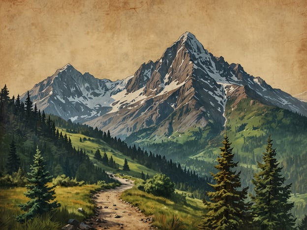 Auf dem Bild ist eine atemberaubende Berglandschaft zu sehen, die von majestätischen Gipfeln geprägt ist. Die Berge sind mit Schnee bedeckt und scheinen hoch und unzugänglich zu sein. Im Vordergrund verläuft ein malerischer Wanderweg, der sich durch grüne Wiesen und Wälder schlängelt.
Der Weg ist von üppigen Nadelbäumen und dichten Sträuchern gesäumt, die der Szenerie eine erfrischende, natürliche Anmutung verleihen. Das Licht wirkt warm und einladend, und die gesamte Komposition gibt das Gefühl von Frieden und Abenteuer.
Diese Art von Landschaft ist ideal für unvergessliche Wanderwege, die die Wanderer nicht nur durch grandiose Ausblicke, sondern auch durch eine reiche Flora und Fauna begeistern. Solche Wanderungen bieten eine perfekte Möglichkeit, die Natur zu erkunden, die frische Luft zu genießen und die Seele baumeln zu lassen. Die Mischung aus Bergen, Wäldern und einem gut angelegten Pfad lädt dazu ein, die Umgebung zu entdecken und neue Abenteuer zu erleben.