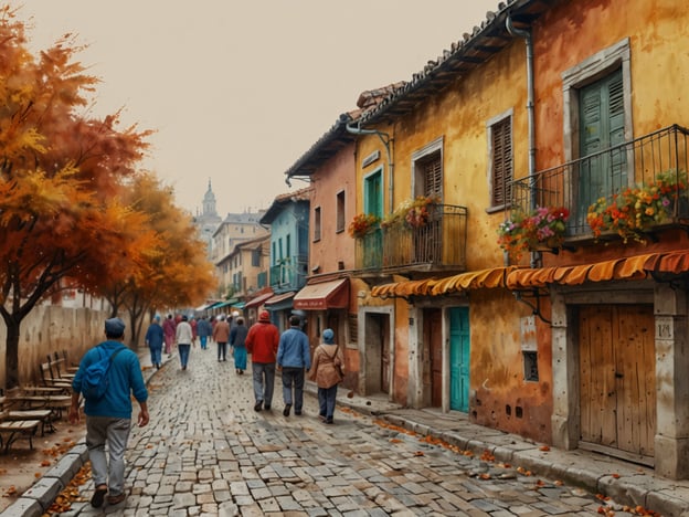 Auf dem Bild ist eine malerische Straße in einer herbstlichen Stadt zu sehen. Die Bäume haben farbenfrohe Blätter, die sich in den typischen Herbsttönen zeigen. Die Häuser haben warme Farben und viele Fensterbalkone sind mit Blumen geschmückt. Menschen schlendern gemütlich die Straße entlang.Für eine gelungene Kulturreise im Herbst empfehle ich Folgendes:1. **Wettergerecht Packen**: Die Temperaturen können stark schwanken, also bringe Lagen mit, um für verschiedene Bedingungen gewappnet zu sein.2. **Regionale Feste**: Informiere dich über lokale Feste oder Märkte, die im Herbst stattfinden. Oft gibt es Wein- oder Erntefeste, die eine tolle Möglichkeit bieten, die Kultur kennenzulernen.3. **Natur Erleben**: Nutze die bunte Herbstlandschaft für Spaziergänge oder Wanderungen, um die Natur in ihrer vollen Pracht zu genießen.4. **Kulinarische Genüsse**: Probiere lokale Spezialitäten, die in dieser Jahreszeit im Trend sind, wie Kürbissuppe oder Äpfel in verschiedenen Variationen.5. **Museen und Ausstellungen**: Besuche Kunst- und Kulturstätten, die oft spezielle Ausstellungen zur Herbstzeit haben.Mit diesen Tipps wird deine Kulturreise im Herbst sicher unvergesslich!
