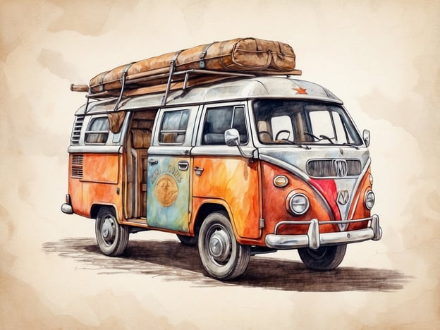 Auf dem Bild ist ein klassischer Volkswagen-Bus zu sehen, der sich perfekt für Abenteuer und Reisen eignet. Besucher könnten mit diesem Fahrzeug eine spannende Roadtrip-Tour unternehmen, um verschiedene Sehenswürdigkeiten zu erkunden.Aktivitäten, die man während einer solchen Reise genießen kann, umfassen:1. **Camping**: Übernachten in der Natur mit einem Zelt, das auf dem Dach des Busses verstaut werden kann.2. **Sightseeing**: Besuchen von malerischen Städten und Sehenswürdigkeiten entlang der Route.3. **Picknicken**: Anhalten an schönen Plätzen für ein entspanntes Picknick im Freien.4. **Wanderungen**: Erkundung von Wanderwegen in der Umgebung und Naturerlebnisse.5. **Fotoshootings**: Tolle Fotos von den Reiseerinnerungen mit dem ikonischen Bus machen.Diese Aktivitäten machen die Reise mit dem Volkswagen-Bus unvergesslich.