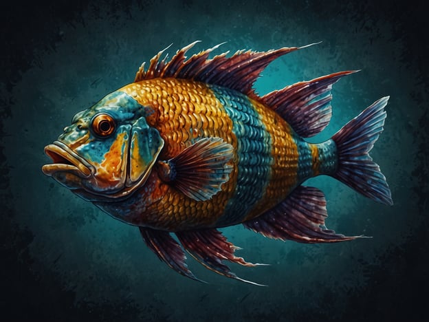 Auf dem Bild ist ein Fisch mit auffälligen Farben und einer markanten Körperform zu sehen. Im Mittelmeer gibt es mehrere gefährliche Fischarten, darunter:1. **Steinfisch**: Einer der giftigsten Fische der Welt, der sich gut tarnen kann.2. **Pterophyllum**: Dieser Fisch hat gefährliche Stacheln, die bei Bedrohung eingesetzt werden können.3. **Lionfish (Löwenfisch)**: Bekannt für seine giftigen Stacheln und aggressives Verhalten.Es könnte sich um eine stilisierte Darstellung eines dieser Fische handeln, da die Farben und die Form variieren können.