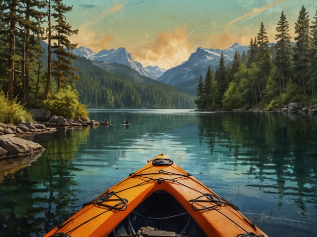 Auf dem Bild ist eine wunderschöne Seenlandschaft zu sehen, die zum Entspannen und Erleben einlädt. Im Vordergrund sieht man ein orangefarbenes Kajak, das auf dem ruhigen Wasser schwimmt. Diese Umgebung bietet zahlreiche Aktivitäten, wie Kajakfahren, das eine perfekte Möglichkeit ist, die Natur hautnah zu erleben und die atemberaubende Landschaft zu erkunden.
In der Ferne kann man weitere Kajakfahrer sehen, die ebenfalls die stille Wasseroberfläche und die umgebenden Berge genießen. Diese Szenerie lädt auch zu Aktivitäten wie Schwimmen oder Angeln ein, während die majestätischen Berge im Hintergrund die Kulisse bereichern. Spaziergänge entlang des Ufers und Picknicks im Schatten der Bäume sind ebenfalls beliebte Erlebnisse, die man bei solch einer idyllischen Umgebung genießen kann. Insgesamt vermittelt das Bild ein Gefühl von Ruhe und Abenteuer in der Natur.