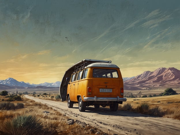 Auf dem Bild ist ein gelbes Auto zu sehen, das auf einer staubigen Straße in einer Landschaft mit Bergen und weiten Feldern steht. Der Himmel ist in sanften Farben gehalten, was auf einen klaren Tag hindeutet.
Wann ist die beste Zeit für einen Besuch? Die beste Zeit für einen Besuch in solch einer malerischen Landschaft ist in der Regel im Frühling oder Herbst, wenn das Wetter angenehm ist und die Natur in voller Blüte steht oder die Farben der Blätter sich ändern.