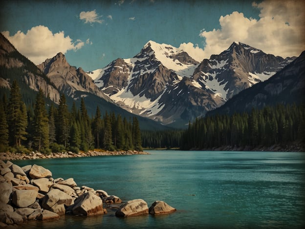 Auf dem Bild ist eine malerische Landschaft mit majestätischen Bergen, einem klaren blauen See und einer üppigen Waldlandschaft zu sehen. Die Berge sind mit Schnee bedeckt, und große Steine säumen das Ufer des Sees.Im Vergleich dazu könnte man Banff und Jasper in Kanada betrachten. Banff ist oft lebhafter, mit mehr touristischen Annehmlichkeiten und bekannt für seine atemberaubenden Seen wie den Lake Louise. Jasper hingegen hat eine ruhigere, unberührte Natur, die ein Gefühl von Abgeschiedenheit vermittelt, ähnlich wie die Szenerie auf dem Bild. Beide Nationalparks bieten beeindruckende Aussichten, aber Jasper ist oft weniger überlaufen und zeigt die Wildnis in einem ursprünglicheren Licht.