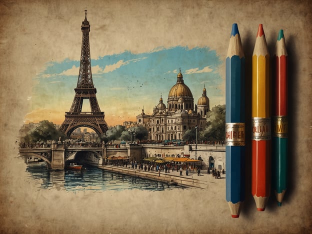 Auf dem Bild ist eine künstlerische Darstellung des Eiffelturms in Paris zu sehen, umgeben von einer malerischen Szenerie, die einen Fluss und historische Gebäude zeigt. Es sind auch Buntstifte in verschiedenen Farben abgebildet.### Praktische Tipps für deinen Besuch in Paris:1. **Frühe Anreise**: Besuche den Eiffelturm früh am Morgen, um lange Warteschlangen zu vermeiden.2. **Tickets im Voraus kaufen**: Kaufe deine Tickets online, um Zeit zu sparen.3. **Öffentliche Verkehrsmittel nutzen**: Das U-Bahn-System ist effizient und bringt dich leicht zu den wichtigsten Sehenswürdigkeiten.4. **Spaziergänge einplanen**: Erkunde die Umgebung zu Fuß, um versteckte Ecken zu entdecken.5. **Lokale Küche probieren**: Besuche kleine Bistros und probiere typische Gerichte wie Croissants oder Ratatouille.6. **Wettercheck**: Informiere dich vorher über das Wetter und kleide dich entsprechend, besonders wenn du viel draußen bist.7. **Sicherheitsvorkehrungen**: Achte auf deine Wertsachen, besonders in belebten Touristengebieten.
