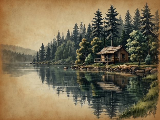 Auf dem Bild ist eine malerische Landschaft zu sehen, die eine ruhige Seeszene darstellt. Im Vordergrund spiegelt sich das Wasser in sanften Wellen. Am Ufer steht ein idyllisches Holzhaus, umgeben von dichten, grünen Wäldern, die von hohen Tannen dominiert werden. Der Himmel hat einen sanften, nebligen Farbton, der eine friedliche und entspannte Atmosphäre schafft.**Fazit: Die Faszination von British Columbia.** Diese Region ist bekannt für ihre atemberaubenden Naturlandschaften, die eine perfekte Kulisse für Erholung und Abenteuer bieten. Die Harmonie zwischen Wasser, Wald und Bergen zieht Naturfreunde und Reisende in ihren Bann.