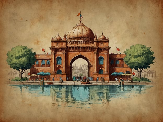 Auf dem Bild ist ein historisches Gebäude mit einer prächtigen Kuppel und einem großen Tor zu sehen, das stark an das India Gate in Neu-Delhi erinnert. Diese ikonische Architektur ist ein bedeutendes kulturelles Highlight Indiens, das an die Geschichte des Landes erinnert und oft Touristen anzieht.In der Umgebung könnte man lokale Köstlichkeiten wie „Chaat“ oder „Parathas“ entdecken, die für ihre Aromen und Vielfalt bekannt sind. Außerdem gibt es in der Region eine reiche Esskultur, die auch Gerichte wie „Butter Chicken“ und „Biryani“ umfasst. Solche kulinarischen Spezialitäten tragen zur kulturellen Erfahrung bei und machen den Besuch zu einem unvergesslichen Erlebnis.