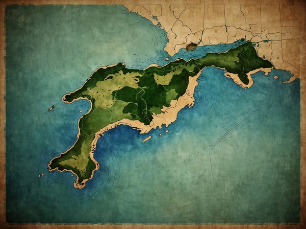 Auf dem Bild ist eine künstlerische Karte eines Gebiets zu sehen, das möglicherweise die Great Lakes Region darstellt, die sich in Nordamerika erstreckt. Diese Region umfasst mehrere große Süßwasserseen, darunter den Eriesee, den Ontariosee, den Michigansee, den Huronsee und den Superiorsee.Die Great Lakes sind bekannt für ihre beeindruckende natürliche Schönheit und spielen eine wichtige Rolle in der Umwelt, der Wirtschaft und der Kultur der Region. Sie sind der größte Süßwassersee-Komplex der Welt und bieten Lebensraum für zahlreiche Tier- und Pflanzenarten. Die Gewässer sind auch von historischer Bedeutung für den Handel und die Besiedlung der umliegenden Gebiete.Auf der Karte sind verschiedene Landschaftsmerkmale dargestellt, die auf Waldgebiete, Küstenlinien und vielleicht auch städtische Gebiete hinweisen.