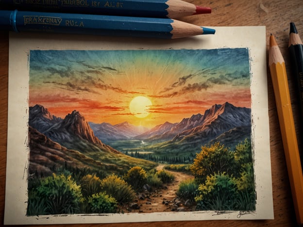 Auf dem Bild ist eine wunderschöne Landschaft mit Bergen und einer Sonnenuntergangsszene zu sehen. Die Farben und die Details verleihen der Szenerie eine malerische Atmosphäre.Wenn du den Grand Canyon besuchst, hier sind einige Tipps:1. **Besucht den Sonnenaufgang oder Sonnenuntergang:** Diese Zeiten bieten die besten Lichtverhältnisse für atemberaubende Fotos und einzigartige Aussichten.2. **Tragt bequeme Schuhe:** Der Canyon hat viele Wanderwege, und bequeme Schuhe sind wichtig für längere Strecken.3. **Packt ausreichend Wasser ein:** Die Temperaturen können hoch sein, besonders im Sommer. Hydration ist entscheidend.4. **Nutze die Aussichtspunkte:** Beliebte Aussichtspunkte wie der Mather Point und der Yavapai Geology Museum bieten spektakuläre Ausblicke.5. **Seid vorsichtig am Rand:** Der Canyon kann gefährlich sein; bleibt auf den markierten Wegen und haltet Abstand zum Rand.Viel Spaß beim Erkunden!