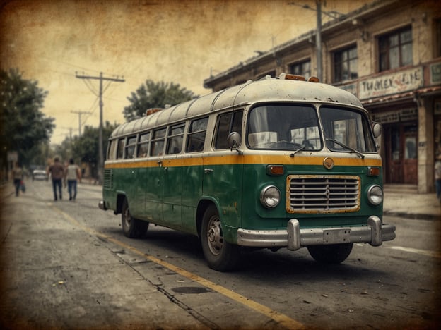 Auf dem Bild ist ein alter, grüner Bus zu sehen, der auf einer Straße parkt. Der Bus hat eine nostalgische Ausstrahlung und verdeutlicht das Ambiente einer vergangenen Zeit. Im Hintergrund erkennt man eine Stadtlandschaft mit einigen Gebäuden und Passanten.
**Tipps für einen gelungenen Aufenthalt:**
1. **Öffentliche Verkehrsmittel nutzen**: Wenn der Bus auch als Transportmittel genutzt wird, erkundigen Sie sich nach den Fahrplänen und Routen, um die Umgebung effizient zu erkunden.
2. **Lokal erkunden**: Nehmen Sie sich Zeit, um zu Fuß durch die Straßen zu gehen und lokale Geschäfte und Cafés zu entdecken.
3. **Fotografieren**: Halten Sie die nostalgische Atmosphäre fest, indem Sie Fotos von interessanten Gebäuden und Szenen machen.
4. **Einheimische ansprechen**: Sprechen Sie mit Einheimischen, um Insider-Tipps zu erhalten und mehr über die Geschichte der Stadt zu erfahren.
5. **Essen probieren**: Genießen Sie die lokale Küche in Restaurants oder Straßenständen, um authentische Geschmäcker zu erleben.
Viel Spaß bei Ihrem Aufenthalt!