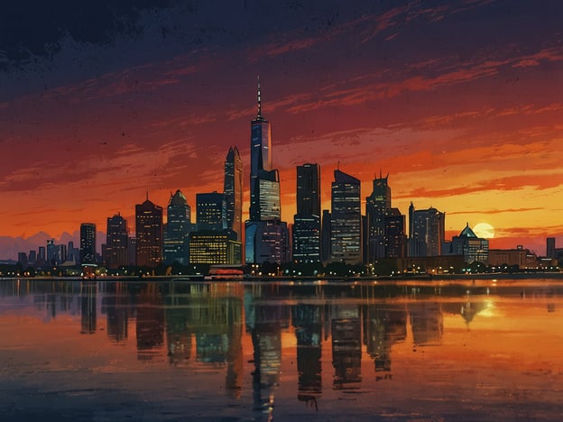 Das Bild zeigt eine beeindruckende Silhouette einer Stadt bei Sonnenuntergang, mit hohen Gebäuden und spiegelndem Wasser im Vordergrund. Die warmen Farben des Sonnenuntergangs verleihen der Szene eine malerische Stimmung. Obwohl die spezifische Stadt nicht genannt wird, erinnert die Architektur und das Stadtbild an moderne Metropolen.Wenn man von Boston spricht, könnte man die historische und kulturelle Bedeutung dieser Stadt in den Mittelpunkt rücken. Boston ist bekannt für seine Mischung aus kolonialer Geschichte und zeitgenössischer Architektur, was einen faszinierenden Kontrast zu solch modern gestalteten Stadtszenen bietet.