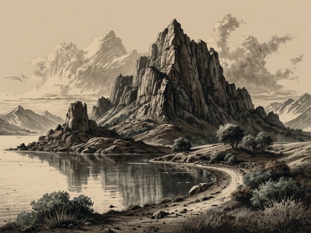 Auf dem Bild ist eine beeindruckende Landschaft darstellt. Man sieht hohe Felsen und Berge, die sich majestätisch über einen ruhigen See erheben. Die Uferlinie ist geschwungen und von Büschen und kleinen Felsen gesäumt. Die Wolken im Himmel geben dem Bild eine dramatische Atmosphäre, während die spiegelnde Wasseroberfläche die Umgebung reflektiert.
Fazit: Die perfekte Kombination.