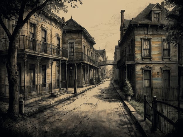 Auf dem Bild ist eine ruhige, historische Straße mit alten, mehrstöckigen Häusern zu sehen. Die Architektur könnte an die charmanten Viertel von Savannah erinnern, wo Besucher an Führungen durch die malerischen Straßen und die gut erhaltenen Häuser teilnehmen können.In Savannah gibt es zahlreiche Aktivitäten wie das Erforschen der vielen historischen Plätze, die Teilnahme an Geistertouren, die kulinarischen Genüsse in lokalen Restaurants zu entdecken oder durch die schönen Parks zu spazieren. Diese Stadt ist bekannt für ihre gut restaurierten Gebäude und die entspannte, angenehme Atmosphäre, die Besucher oft in ihre historischen Erkundungen mitnimmt.
