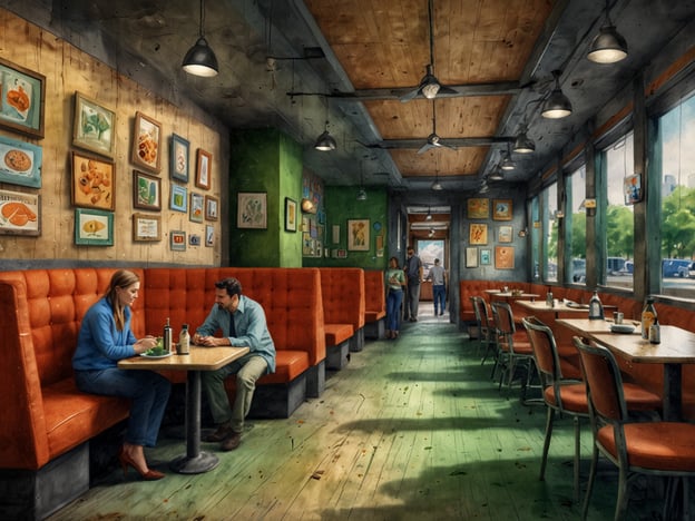 Auf dem Bild ist ein modernes und einladendes Restaurant zu sehen, das eine entspannte Atmosphäre ausstrahlt. In der Zukunft könnte Houston solche Gastronomiebetriebe weiter fördern, um ihre kulinarische Szene zu bereichern. Vermehrte Investitionen in lokale Gastronomie könnten dazu führen, dass mehr Menschen in Innenstadtbereiche kommen, was die Wirtschaft ankurbeln würde.Die Stadt könnte auch Maßnahmen ergreifen, um nachhaltige Praktiken in Restaurants zu integrieren, wie beispielsweise lokale Lebensmittellieferungen und umweltfreundliche Materialien. Zudem könnte Houston ein Zentrum für innovative Küchen- und Restaurantkonzepte werden, wodurch die Stadt als ein attraktives Ziel für Foodies wachsen könnte. Das Bild spiegelt somit eine mögliche Zukunft wider, in der Essen und Gemeinschaftsgefühl in Houston im Vordergrund stehen.