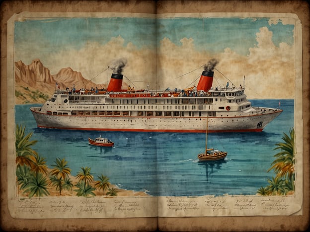 Auf dem Bild ist ein farbenfrohes Gemälde eines Kreuzfahrtschiffes zu sehen, das in einem malerischen Hafen vor einer Bergkulisse liegt. Das Schiff hat einen markanten roten Schornstein und wird von mehreren kleineren Booten umgeben. Am Ufer sind Palmen und eine ruhige Meeresoberfläche zu erkennen.**Reiseplanung für deinen Besuch:**1. **Reiseziel auswählen:** Überlege, in welche Stadt oder Region du reisen möchtest, um ein ähnliches Erlebnis wie auf dem Bild zu erleben. Beliebte Kreuzfahrthäfen sind Miami, Karibik, oder das Mittelmeer.2. **Kreuzfahrten vergleichen:** Recherchiere verschiedene Kreuzfahrten, die interessante Routen und Aktivitäten bieten. Achte darauf, die Bewertungen und Reiseberichte zu lesen.3. **Reisedaten festlegen:** Wähle ein Datum, das deinem Zeitplan entspricht, und achte darauf, die besten Angebote oder Rabatte zu nutzen.4. **Buchung:** Buche deine Kreuzfahrt im Voraus, um sicherzustellen, dass du die gewünschte Kabine bekommst. Vergiss nicht, auch Flüge und Übernachtungen zu buchen, falls nötig.5. **Aktivitäten planen:** Informiere dich über die Landausflüge und Aktitiväten, die während der Kreuzfahrt angeboten werden. Plane Ausflüge zu interessanten Orten und Sehenswürdigkeiten.6. **Packliste erstellen:** Denke daran, geeignete Kleidung für verschiedene Aktivitäten sowie Reiseutensilien wie Sonnencreme und einen Reiseführer mitzunehmen.7. **Reiseversicherung:** Überlege, eine Reiseversicherung abzuschließen, um dich gegen unerwartete Ereignisse abzusichern.Viel Spaß bei der Planung deiner Reise!