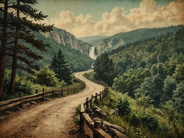 Auf dem Bild ist eine malerische Landschaft zu sehen, die eine kurvenreiche Straße zeigt, die durch üppige Wälder führt. Im Hintergrund sieht man einen Wasserfall sowie sanfte Hügel.Wenn du den Shenandoah Nationalpark besuchst, hier sind einige Tipps:1. **Wanderungen**: Probiere einige der gut markierten Wanderwege aus, wie den Old Rag oder den Skyline Drive, um die beeindruckende Natur zu erleben.2. **Aussichtspunkte**: Halte an den verschiedenen Aussichtspunkten entlang des Skyline Drive an, um die spektakuläre Aussicht zu genießen, besonders bei Sonnenaufgang oder Sonnenuntergang.3. **Wildtiere beobachten**: Sei aufmerksam und halte Ausschau nach Wildtieren wie Weißwedelhirschen und verschiedenen Vogelarten.4. **Picknick**: Plane ein Picknick an einem der vielen schönen Plätze im Park.5. **Jahreszeiten beachten**: Der Park bietet zu jeder Jahreszeit etwas Besonderes. Im Herbst sind die Farben besonders eindrucksvoll.Viel Spaß bei deinem Besuch!