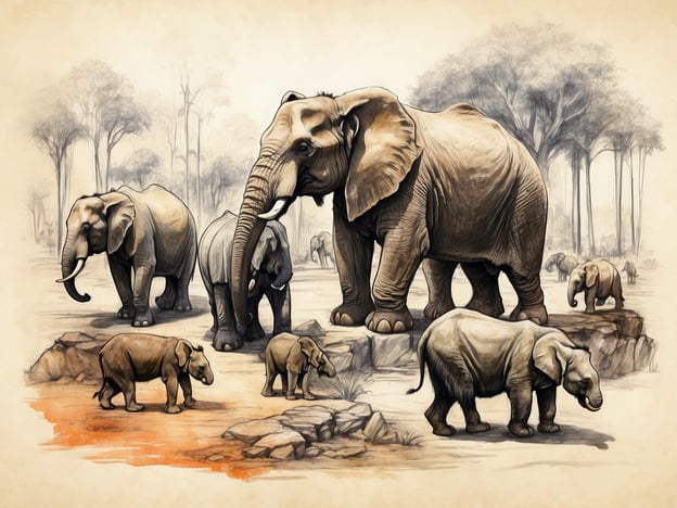 Auf dem Bild sind mehrere Elefanten zu sehen, darunter sowohl große als auch kleine Tiere, die in einer natürlichen Umgebung dargestellt sind. In der Geschichte der zoologischen Gärten haben Elefanten eine bedeutende Rolle gespielt.Bereits im 18. und 19. Jahrhundert wurden Elefanten aus ihren natürlichen Lebensräumen in Zoos gebracht, um sie der Öffentlichkeit zu präsentieren und Bewusstsein für die Artenvielfalt zu schaffen. Diese majestätischen Tiere waren oft ein Highlight in Zoologischen Gärten und zogen große Menschenmengen an. Die Haltung von Elefanten hat sich im Laufe der Jahre weiterentwickelt, wobei heute ein stärkerer Fokus auf artgerechte Lebensbedingungen und den Schutz dieser Tiere gelegt wird.