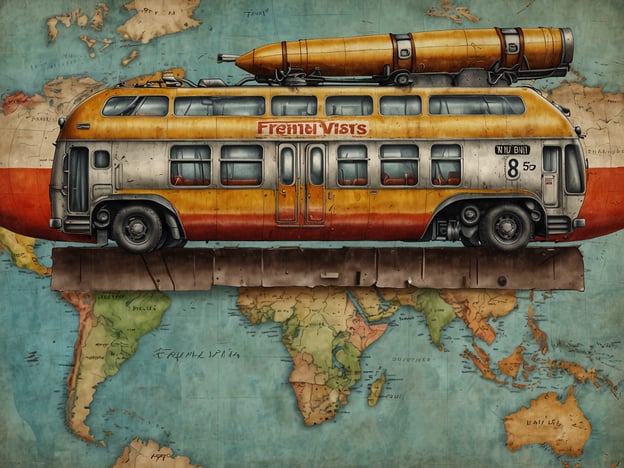 Auf dem Bild ist ein Altersschild mit einem bunten Wohnmobil zu sehen, das auf einer stilisierten Weltkarte steht. Das Fahrzeug sieht aus wie ein Wohnmobil oder Bus, hat jedoch ein futuristisches Design mit einem großen, zylindrischen Anbau auf dem Dach.
**Tipps für deinen Aufenthalt:**
1. **Reisevorbereitung:** Informiere dich über die Länder, die du besuchen möchtest, und plane deine Route sorgfältig.
2. **Kulturelle Sensibilität:** Respektiere die lokalen Bräuche und Traditionen in den Regionen, die du besuchst.
3. **Sicherheit:** Halte dich an lokale Sicherheitshinweise und bewahre Wertsachen sicher auf.
4. **Geselligkeit:** Nutze Gelegenheiten, mit Einheimischen in Kontakt zu treten und deren Kultur besser kennenzulernen.
5. **Erholung:** Plane regelmäßige Pausen ein, um Erschöpfung während deiner Reisen zu vermeiden.