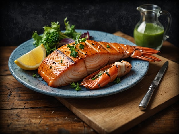 Auf dem Bild ist ein Gericht mit gebratenem Lachs und einer Garnele zu sehen, angerichtet auf einem blauen Teller mit einer Zitronenscheibe und frischen Kräutern.
In Hilton Head kannst du eine Vielzahl kulinarischer Erlebnisse genießen, darunter frisch gefangenen Fisch wie Lachs, der in vielen Restaurants der Insel serviert wird. Viele Lokalitäten bieten auch Meerfrüchte an, die mit regionalen Aromen und Zutaten zubereitet werden. Die entspannte Atmosphäre der Insel macht das Essen hier zu einem besonderen Erlebnis, oft mit einem wunderschönem Blick auf den Ozean. Probier auch die lokalen Spezialitäten in den Strandrestaurants!