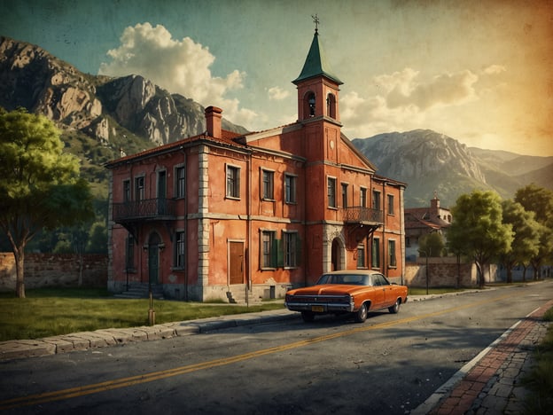 Auf dem Bild ist ein charmantes, historisches Gebäude in einer malerischen Landschaft zu sehen. Die orangefarbene Fassade und die Elemente wie der Turm und die Fenster sorgen für ein nostalgisches Flair. Es stehen einige Bäume in der Nähe, und im Vordergrund parkt ein klassisches Auto. Die Berge im Hintergrund verleihen der Szene einen schönen Kontrast und eine ruhige Atmosphäre.**Fazit: Warum Charlottesville einen Besuch wert ist**: Charlottesville beeindruckt mit seiner reichen Geschichte, schönen Architektur und atemberaubenden Naturlandschaften. Die Stadt bietet eine Vielzahl an kulturellen Aktivitäten, von Museen bis hin zu historischen Stätten, und lädt dazu ein, die lokale Küche und Gastfreundschaft zu erkunden. Ein Besuch ist eine Gelegenheit, die Schönheit und den Charme dieser einzigartigen Stadt zu erleben.