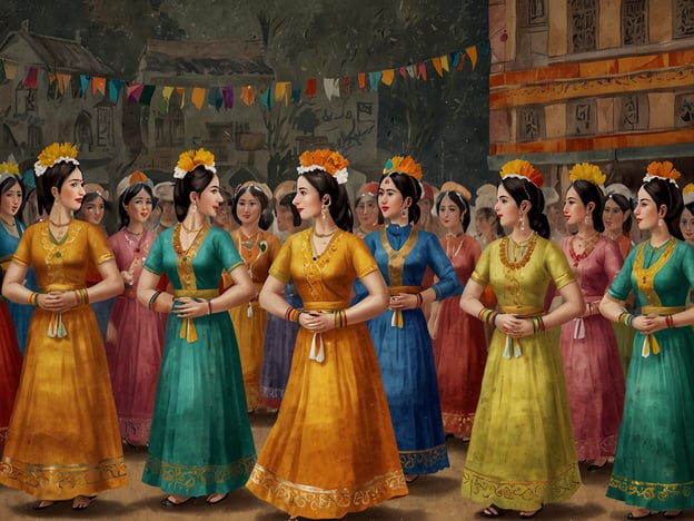 Auf dem Bild sind mehrere Frauen in traditioneller albanischer Tracht zu sehen, die anscheinend an einem Fest oder einer Feier teilnehmen. Die bunten Kleider, die sie tragen, können auf verschiedene regionale Bräuche und Festivals in Albanien hinweisen.In Albanien sind Feste oft stark mit der Kultur und den Traditionen des Landes verbunden. Ein Beispiel ist das Fest „Dita e Verës“ (Tag des Frühlings), das den Beginn des Frühlings feiert und mit vielen Tänzen und Festlichkeiten verbunden ist. Auch Hochzeiten und andere Familienfeiern sind prächtig und ziehen oft traditionelle Tänze und Lieder nach sich.Die Frauen auf dem Bild könnten in einem traditionellen Tanz oder einer Zeremonie zu sehen sein, die häufig in ländlichen Gemeinden stattfinden. Diese Tänze symbolisieren Gemeinschaft, Freude und Zusammengehörigkeit, was wichtige Werte der albanischen Kultur sind. Das Feiern der Traditionen und das Tragen der typischen Trachten fördern den kulturellen Austausch und das Bewusstsein für die eigene Identität.