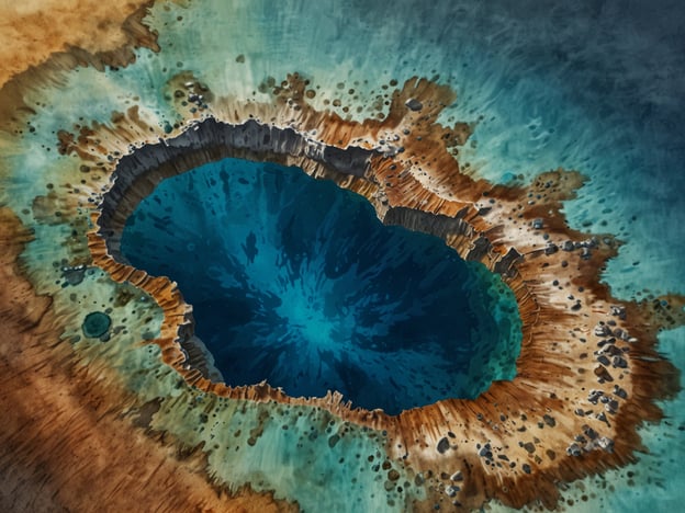 Das Bild zeigt eine atemberaubende Ansicht des Great Blue Hole, einem riesigen Unterwassertrichter vor der Küste von Belize. Dieser bekannte Standort ist ein beliebtes Ziel für Taucher und Abenteuerlustige und gehört zum Lighthouse Reef Atoll.Mit einem Durchmesser von etwa 300 Metern und einer Tiefe von über 120 Metern ist das Great Blue Hole für seine beeindruckenden Farbverläufe und seine einzigartige Geologie berühmt. Es entstand während der letzten Eiszeit, als das Gebiet trockengelegt war, und bietet heute einen Lebensraum für eine Vielzahl von Meereslebewesen. Die tiefblaue Farbe des Wassers und die kreisförmige Form machen es zu einem faszinierenden Anblick, sowohl aus der Luft als auch unter Wasser.