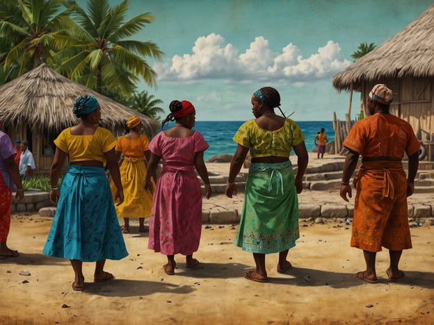 Auf dem Bild sind mehrere Frauen zu sehen, die in farbenfrohen traditionellen Kleidern durch einen Sandweg in Richtung Meer gehen. Diese Szenerie spiegelt die Kultur von San Pedro wider, einem Ort in Belize, der bekannt für seine lebendige Tradition und Gastfreundschaft ist.
In San Pedro spielt die Gastronomie eine große Rolle, insbesondere die Verwendung frischer Meeresfrüchte und lokaler Zutaten. Die Frauen könnten unterwegs sein, um frische Fische oder Kreolische Spezialitäten zuzubereiten – eine wichtige zubereitungskulturelle Praxis in der Region. Die bunten Kleidungen symbolisieren zudem die kulturelle Identität und das Erbe der Garifuna- und Mestizo-Völker, die in dieser Region leben. Solche Bilder zeigen die enge Verbindung zwischen Kultur, Gemeinschaft und Gastronomie in San Pedro.