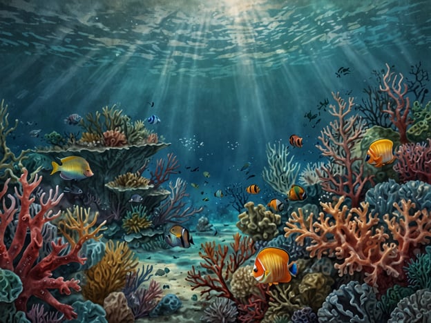 Das Bild zeigt eine lebendige Unterwasserlandschaft mit Korallen und verschiedenen bunten Fischen. Diese Szenerie könnte eine Darstellung des Belize Barrier Reef sein, einem der größten Korallenriffe der Welt und ein UNESCO-Welterbe.Das Belize Barrier Reef erstreckt sich über etwa 300 Kilometer entlang der Küste von Belize und beherbergt eine beeindruckende Vielfalt an maritimem Leben. Es ist bekannt für seine atemberaubenden Korallenformationen, die eine Vielzahl von Fischen, Meeresschildkröten und anderen Meeresbewohnern unterstützen. Dieses Ökosystem ist von entscheidender Bedeutung für den Schutz der Küstenlinie und bietet Lebensraum für zahlreiche Arten. Zudem spielt es eine wichtige Rolle im Ökotourismus und der lokalen Wirtschaft.