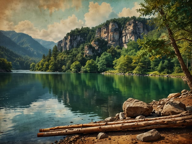 Auf dem Bild ist eine idyllische Naturlandschaft zu sehen. Ein ruhiger, klarer See spiegelt die umgebenden Berge und die üppige Vegetation wider. Am Ufer sind große Steine und einige Baumstämme zu sehen, die eine harmonische Verbindung zur Natur schaffen. Die Berge im Hintergrund sind mit Bäumen bewachsen und tragen zur malerischen Atmosphäre bei.**Fazit: Warum Caracol unvergesslich bleibt**: Caracol zieht Menschen durch seine atemberaubende Schönheit und friedliche Umgebung in den Bann. Die Verbindung aus Wasser, Bergen und üppiger Natur schafft einen Ort der Ruhe und Erholung, der in Erinnerung bleibt und dazu einlädt, die Schönheit der Welt zu genießen.