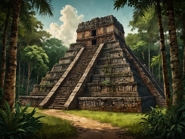 Das Bild zeigt eine beeindruckende Maya-Pyramide, die in einer üppigen Dschungelumgebung eingebettet ist. Diese Art von Struktur ist typisch für die antiken Städte der Maya-Zivilisation, wobei die Pyramide als Tempel oder zeremonielle Stätte diente.Lamanai, eine der bedeutendsten archäologischen Stätten in Belize, bietet einen Einblick in die fortschrittliche Architektur und das kulturelle Erbe der Maya. Die Pyramiden von Lamanai, wie die dargestellte, sind oft mit Stufen versehen und umgeben von tropischen Pflanzen, was die majestätische Natur dieser alten Bauwerke unterstreicht.