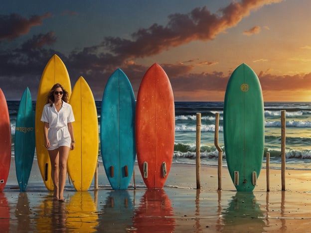 Auf dem Bild ist eine Frau zu sehen, die an einem Strand entlanggeht, umgeben von bunten Surfboards. Der Himmel ist mit Wolken und einem Sonnenuntergang gefüllt, was eine entspannte Atmosphäre schafft.Hier sind einige Tipps für deinen Besuch in Hopkins:1. **Strandaktivitäten**: Genieße verschiedene Wassersportarten, wie Surfen, Schnorcheln oder Kajakfahren. Die Strände in der Umgebung bieten perfekte Bedingungen.2. **Lokale Küche**: Probiere die kreolische Küche in den lokalen Restaurants. Frische Meeresfrüchte sind ein Muss!3. **Naturerkundungen**: Besuche nahegelegene Naturschutzgebiete und Wasserfälle. Die Flora und Fauna sind beeindruckend.4. **Kulturelle Erlebnisse**: Lerne die Kultur der Garifuna kennen, die in Hopkins eine große Rolle spielt. Oft finden Veranstaltungen und Aufführungen statt.5. **Entspannung**: Nimm dir Zeit, um am Strand zu entspannen und den Sonnenuntergang zu genießen.Viel Spaß in Hopkins!