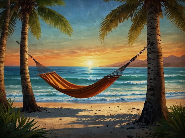Auf dem Bild ist eine friedliche Szene zu sehen, die eine Hängematte zwischen zwei Palmen am Strand zeigt, während die Sonne über dem Meer aufgeht. Diese Szenerie vermittelt ein Gefühl von Ruhe und Entspannung.
Auf einer solchen Insel könnte man verschiedene Entspannungsmöglichkeiten genießen, wie zum Beispiel:
1. **Hängematte schwingen**: Sich in der Hängematte mit einem Buch entspannen und die sanfte Meeresbrise genießen.
2. **Strandspaziergänge**: Gemütliche Spaziergänge am Strand, um den Sand zwischen den Zehen zu spüren.
3. **Meditation**: Meditation im Freien, während man den beruhigenden Klang der Wellen hört.
4. **Sonnenbaden**: Die Sonne genießen und neue Energie tanken.
5. **Yoga**: Yoga am Strand praktizieren, um Körper und Geist in Einklang zu bringen.
All diese Aktivitäten fördern eine entspannte Atmosphäre und helfen dabei, den Alltagsstress hinter sich zu lassen.