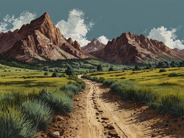 Auf dem Bild sieht man einen malerischen Wanderweg, der durch eine beeindruckende Berglandschaft führt. Zu beiden Seiten des Weges erstrecken sich grüne Wiesen und Sträucher, die das Bild lebendig wirken lassen.Die Berge im Hintergrund sind majestätisch und scheinen unter einem klaren blauen Himmel zu thronen. Einige Wolken ziehen vorbei, während die Sonne die Felsen in warmen Tönen beleuchtet. Diese Szenerie vermittelt ein Gefühl von Ruhe und Naturverbundenheit, ideal für Outdoor-Aktivitäten wie Wandern oder einfach nur zum Genießen der Schönheit der Natur. Der Weg lädt dazu ein, ihn entlang zu gehen und die frische Luft sowie die beeindruckende Aussicht auf die imposanten Berge und die umliegende Vegetation zu erleben.