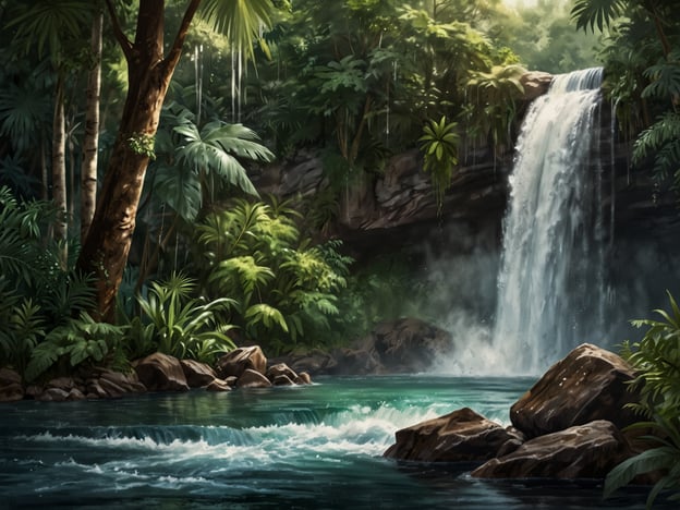 Die Thousand Foot Falls, auch bekannt als die Tausend Fuß Wasserfälle, sind eine beeindruckende Naturschönheit, die sich in Belize befindet. Dieses atemberaubende Naturwunder gehört zu den höchsten Wasserfällen in Mittelamerika und bietet eine spektakuläre Kulisse, umgeben von üppigem Dschungel.Auf dem Bild ist ein malerischer Wasserfall inmitten eines tropischen Regenwaldes zu sehen. Das Wasser stürzt aus einer hohen Felswand in ein klares, türkisfarbenes Becken, umgeben von großen Steinen und üppigem Grün. Die Pflanzen und Bäume schaffen eine dichte, lebendige Kulisse, während die sanften Wasserspritzer das Licht reflektieren und eine ruhige, friedliche Atmosphäre erzeugen.