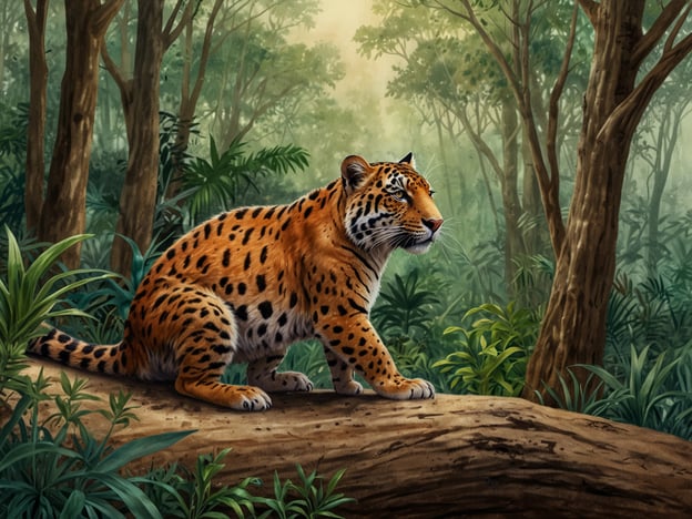Auf dem Bild ist ein Jaguarkater zu sehen, der in einer üppigen, tropischen Umgebung sitzt. Diese Art von Lebensraum ist typisch für die Region um den Victoria Peak in Hongkong, wo dichte Wälder und eine vielfältige Tierwelt vorherrschen.Im Umfeld dieses Gebiets finden sich zahlreiche Pflanzenarten, darunter hohe Bäume und tropische Sträucher, die Lebensraum für viele Tiere bieten. Zu den einheimischen Tieren zählen neben dem Jaguar auch verschiedene Vogelarten, Reptilien und kleine Säugetiere. Die beeindruckende Biodiversität rund um den Victoria Peak trägt zur Schönheit und ökologischen Bedeutung dieser Region bei.