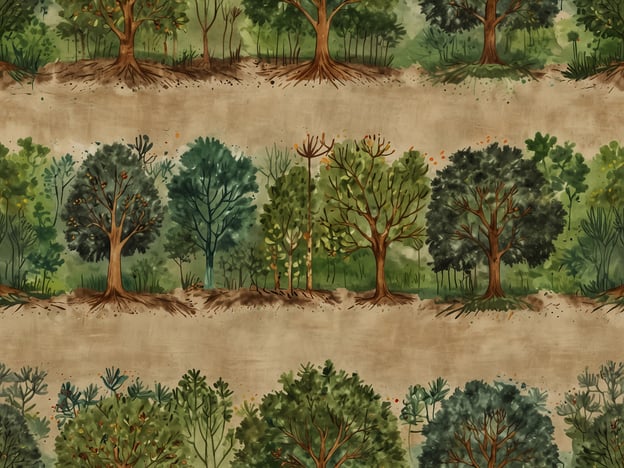 Auf dem Bild sind verschiedene Baumarten in einer stilisierten Waldlandschaft abgebildet. Die Darstellung betont die Vielfalt und Schönheit der Natur. Diese Art von Kunst kann die Bedeutung von nachhaltigen Praktiken und Umweltschutz hervorheben.Wälder spielen eine entscheidende Rolle im Ökosystem, indem sie CO2 speichern, Lebensraum für viele Arten bieten und die Bodenqualität verbessern. Um die Umwelt zu schützen, sollten wir Initiativen wie Aufforstung unterstützen, um die Baumvielfalt zu fördern und den Lebensraum zu bewahren. Zudem ist es wichtig, auf nachhaltige Holzernte zu setzen, um die Wälder für zukünftige Generationen zu erhalten.