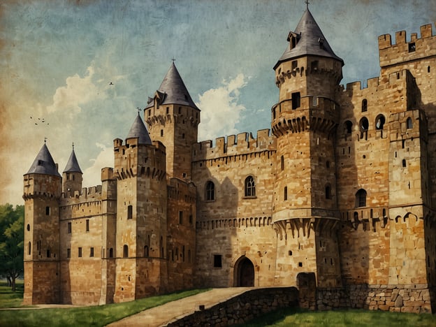 Auf dem Bild ist eine beeindruckende Burg zu sehen, die architektonische Elemente aus verschiedenen Epochen vereint. Die massiven Steinmauern und Türme erinnern an die Mittelaltersicherheit, während die kunstvollen Details und der Einsatz von Zinnen auf eine spätere Ära der Burgenkiefer schließen lassen.Burgen und Schlösser haben im Laufe der Zeit viele Veränderungen durchgemacht. Ursprünglich als Verteidigungsanlagen konzipiert, wurden sie im Laufe der Jahrhunderte zunehmend auch als Wohnstätten für Adelige genutzt. Diese Transformation spiegelt sich in der Gestaltung wider, die oft Gemächer und repräsentative Säle umfasst.Die dargestellte Burg könnte auch eine symbolische Funktion haben, indem sie die Macht und den Einfluss ihrer Bewohner demonstriert. Dies zeigt, wie Burgen nicht nur militärische, sondern auch gesellschaftliche Funktionen erfüllten, was ihren Wandel im Laufe der Zeit prägt.