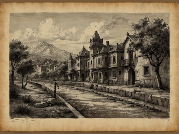 Auf dem Bild ist eine stilisierte Darstellung einer Stadt mit historischen Gebäuden, Bäumen und einem Berg im Hintergrund zu sehen. Die Architektur der Häuser weist Merkmale auf, die typisch für Burgen und Schlösser sind, mit Türmchen und verzierten Fassaden.**Fazit:** Burgen und Schlösser sind besuchenswert, weil sie nicht nur aufgrund ihrer beeindruckenden Architektur und Geschichte faszinieren, sondern auch die Möglichkeit bieten, in die Vergangenheit einzutauchen. Jeder Besuch erzählt Geschichten von vergangenen Zeiten und ermöglicht es, die kulturelle Erbschaft einer Region hautnah zu erleben.
