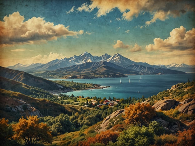 Auf dem Bild ist eine malerische Landschaft mit Bergen und einem klaren See zu sehen. Die sanften Hügel sind mit Bäumen und bunten Sträuchern bedeckt, die herbstliche Farben zeigen. Kleine Boote segeln auf dem Wasser, und in der Ferne erkennt man eine ansiedlung.Die besten Aussichtspunkte und Fotospots in einer solchen Umgebung wären:1. **Aussichtspunkt auf den Bergen**: Von einem erhöhten Punkt hat man einen fantastischen Überblick über die gesamte Landschaft, ideal für Panoramaaufnahmen.2. **Uferpromenade**: Entlang des Sees bieten sich zahlreiche Stellen, um die Boote und die umliegenden Berge im Hintergrund zu fotografieren.3. **Herbstliche Baumgruppen**: Zu bestimmten Jahreszeiten sind die bunten Blätter besonders fotogen, was schöne Nahaufnahmen ermöglicht.4. **Felsen und Steinhänge**: Die robusten Strukturen im Vordergrund schaffen interessante Kontraste und Texturen in Bildern.Jeder dieser Spots bietet vielfältige Möglichkeiten, die Schönheit der Landschaft zu genießen und einzufangen.
