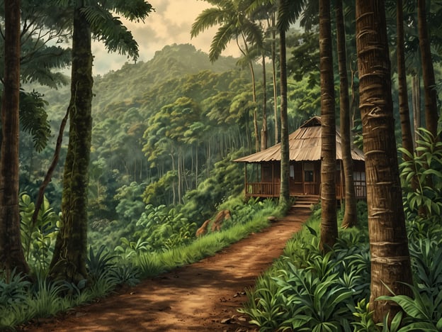 Auf dem Bild ist eine malerische Naturlandschaft zu sehen, die typisch für das Monteverde-Gebiet in Costa Rica ist. Die üppige Vegetation mit hohen Bäumen und dichten Pflanzen deutet auf die artenreiche Umwelt hin, die in dieser Region vorherrscht. Nachhaltigkeit und Naturschutz sind hier von großer Bedeutung, da Monteverde als bedeutendes Schutzgebiet für die Biodiversität gilt.Die Gebäude und Wege, die sanft in die Landschaft integriert sind, könnten Hinweise auf nachhaltigen Tourismus geben, der darauf abzielt, die natürliche Schönheit zu bewahren und gleichzeitig den Besuchern einen Einblick in die lokale Flora und Fauna zu gewähren. Initiativen, die sich auf den Schutz des Regenwaldes und die Förderung umweltfreundlicher Praktiken konzentrieren, tragen dazu bei, das fragile Ökosystem von Monteverde zu schützen.