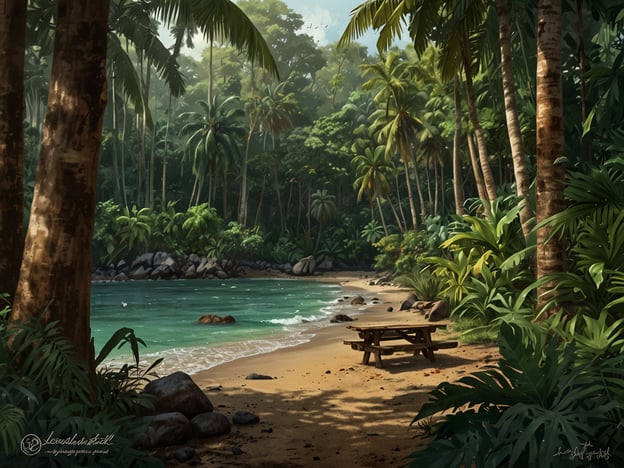 Auf dem Bild ist eine tropische Landschaft mit einem ruhigen Strand und dicht bewachsener Vegetation zu sehen. Um die natürliche Schönheit und die Artenvielfalt in solchen Bereichen zu schützen, sollten verschiedene Erhaltungsmaßnahmen ergriffen werden. Dazu gehören:1. **Müllvermeidung**: Besucher sollten ihren Müll immer mitnehmen, um die Umwelt zu schonen.2. **Pfadtreue**: Wanderer und Besucher sollten sich an ausgewiesene Wege halten, um die Flora und Fauna nicht zu beschädigen.3. **Wildtiere respektieren**: Es ist wichtig, Wildtiere nicht zu stören oder zu füttern, um ihr natürliches Verhalten nicht zu beeinträchtigen.4. **Pflanzen- und Baumschutz**: Es sollten keine Pflanzen oder Samen entnommen werden, um die Biodiversität zu bewahren.5. **Bildung und Aufklärung**: Besucher können über die Bedeutung des Schutzes solcher Ökosysteme informiert werden, um ein Bewusstsein für den Erhalt zu schaffen.Solche Maßnahmen tragen dazu bei, die Schönheit und Gesundheit von natürlichen Lebensräumen langfristig zu sichern.