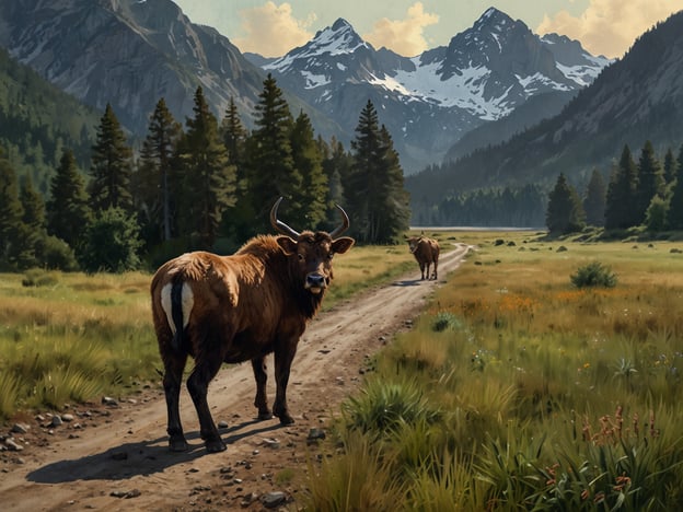 Auf dem Bild sind zwei Kühe in einer malerischen, bergigen Landschaft zu sehen. Umgeben von hohen Bergen und üppigem Grün, scheinen sie auf einem Weg zu stehen.Hier sind einige Besuchertipps für einen unvergesslichen Aufenthalt in einer solchen Naturlandschaft:1. **Landschaften erkunden**: Nehmen Sie sich Zeit, um die Natur zu Fuß zu erkunden. Wandern Sie auf den markierten Wegen, um die wunderschöne Umgebung zu genießen.2. **Frühstück in der Natur**: Packen Sie ein Picknick und genießen Sie eine Mahlzeit im Freien, während Sie die Aussicht bewundern. Frühmorgens oder zum Sonnenuntergang ist die Lichtstimmung besonders schön.3. **Fotografieren**: Vergessen Sie nicht, Ihre Kamera oder Ihr Smartphone mitzunehmen, um die atemberaubenden Ausblicke festzuhalten. Die Kühe und die Berge ergeben tolle Motive.4. **Tierbeobachtung**: Achten Sie darauf, verschiedene Tierarten in ihrem natürlichen Lebensraum zu beobachten. Vielleicht entdecken Sie auch andere Tiere neben den Kühen.5. **Lokale Kultur erleben**: Informieren Sie sich über regionale Traditionen und besuchen Sie lokale Märkte oder Feste, um ein Stück der Kultur kennenzulernen.6. **Respekt vor der Natur**: Achten Sie darauf, keinen Müll zu hinterlassen und respektieren Sie die Tierwelt. Halten Sie einen sicheren Abstand zu Wildtieren.Genießen Sie Ihren Aufenthalt in dieser wunderschönen Umgebung!