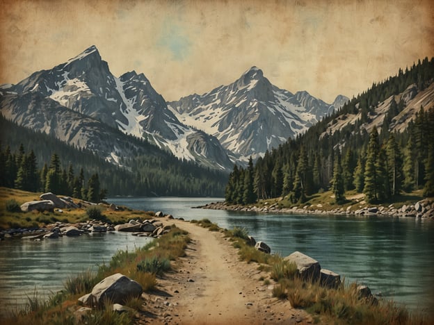 Auf dem Bild sind majestätische Berge und ein ruhiger See in unberührter Natur zu sehen. Man könnte hier folgende Aktivitäten genießen:- Wandern entlang des malerischen Pfades, der am Ufer des Sees verläuft.- Angeln im klaren Wasser des Sees, um die Ruhe der Natur zu erleben.- Vogelbeobachtung in der Umgebung des dichten Waldes, wo sich die Tierwelt verborgen hält.- Picknicken in der friedlichen Landschaft, umgeben von der beeindruckenden Bergkulisse.Diese Aktivitäten ermöglichen es, die Schönheit und Ruhe der unberührten Natur voll auszukosten.